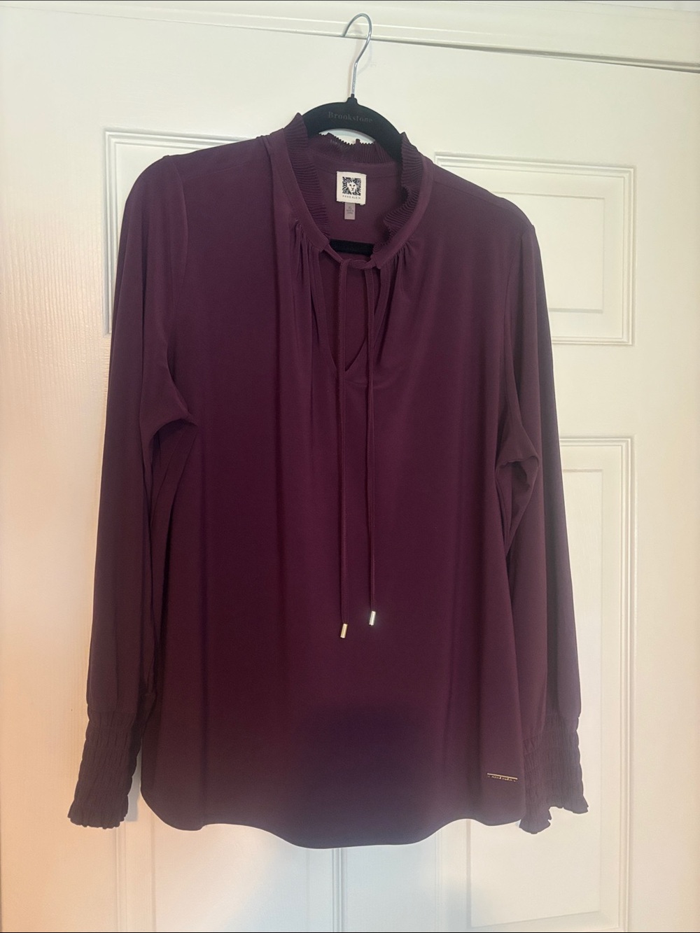 Anne Klein Plum Tie-Neck Long-Sleeve Blouse